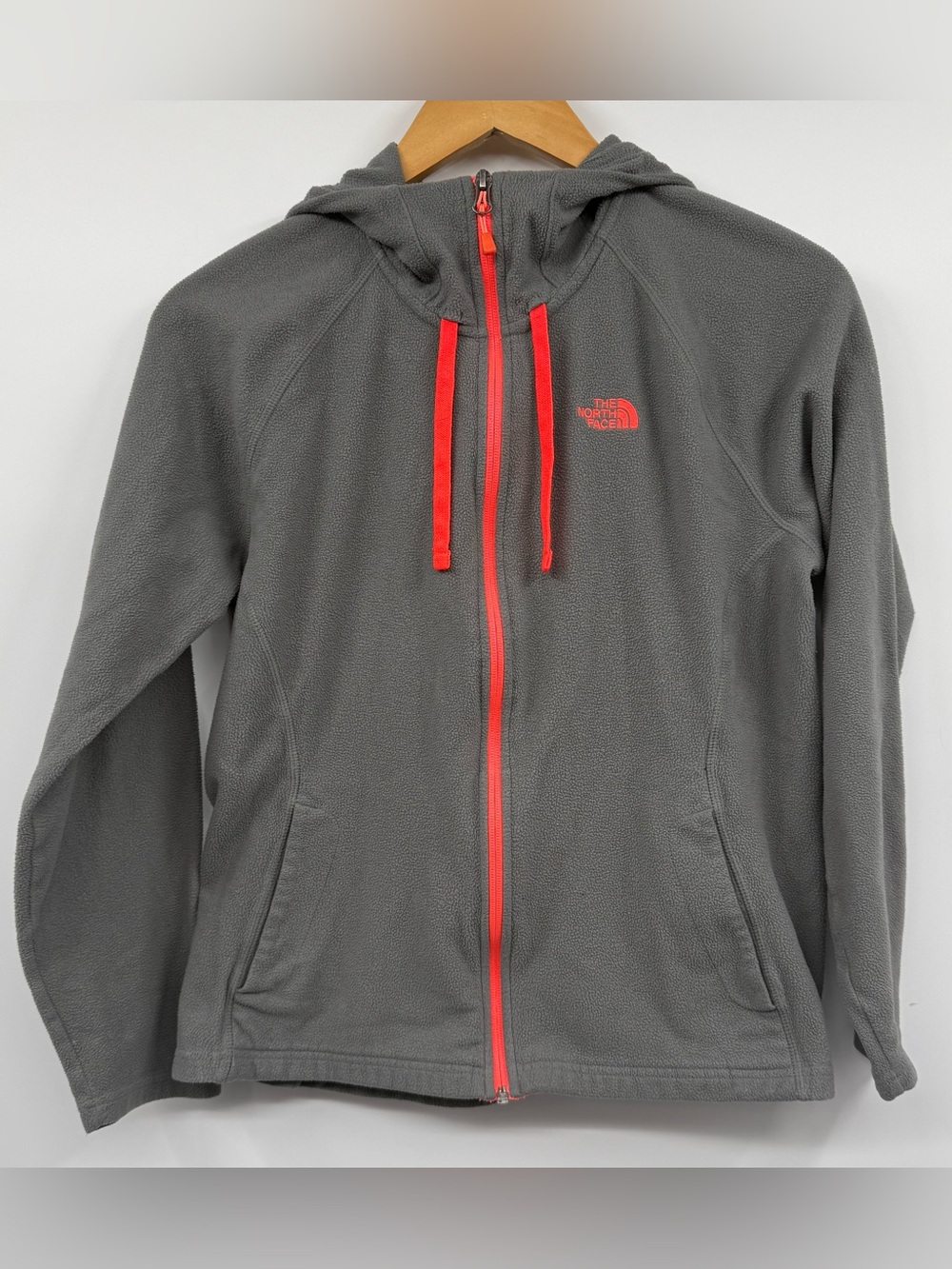 The North Face Hooded Full Zip Fleece Gray Jacket Hiking Walking Performance LG
